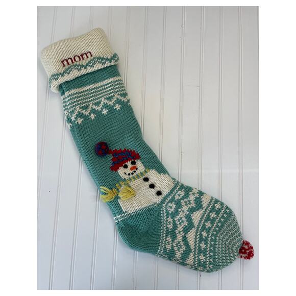 Pottery Barn Snowman Knit Stocking Holidays Mom Monogram - Picture 1 of 9